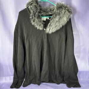 Carolina Colours 90s Y2K 22/24 Black Button Up Sweater Jacket Faux Fur V3